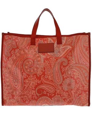 Etro Paisley Printed Logo Patch Tote Bag - Red