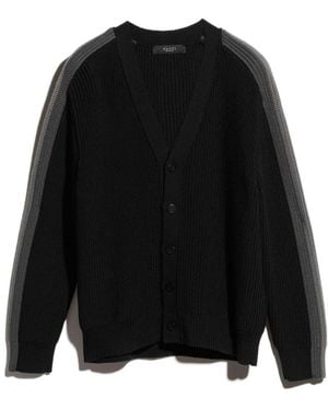 Gucci Rib Wool Cardigan With Muted Web - Black