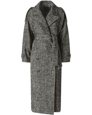 Pinko Double-Breasted Belted Coat - Gray