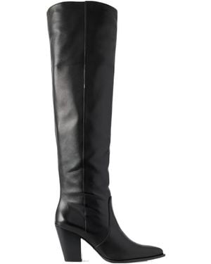 Stuart Weitzman Solid-Color Leather Knee Boots - Black