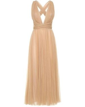 Maria Lucia Hohan Pleated Tulle Midi Dress W/ Low Back - Natural