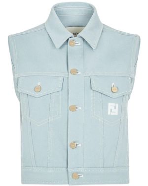 Fendi Logo Embroidered Denim Gilet - Blue