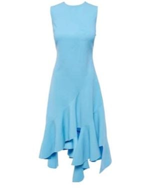 Oscar de la Renta Asymmetrical Wool-Blend Midi Dress - Blue