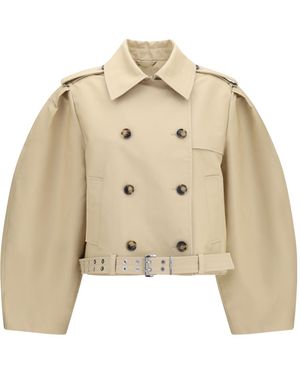 Ganni Long-Sleeved Trench Coat - Natural