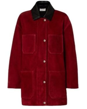 Nour Hammour Barn Leather-Trimmed Suede Jacket - Red