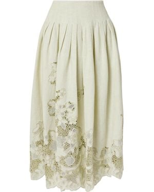 Cult Gaia Pleated Mesh Trim Embroidered Skirt - White