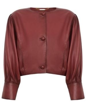 Chloé Chloé Collarless Leather Cropped Jacket - Red
