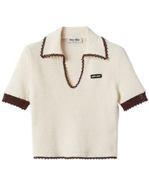 Miu Miu Crocheted Cotton Polo Shirt - White