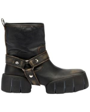 DIESEL D-Tex Strap-Detail Leather Boots - Black