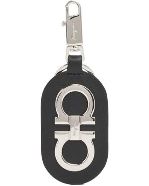 Ferragamo Logo-Plaque Leather Keyring - White