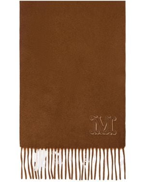 Max Mara Logo Embroidered Fringed Scarf - Brown