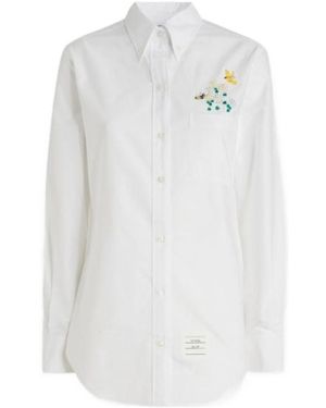 Thom Browne Embroidered Long-Sleeve Shirt - White
