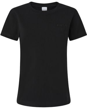Pinko Logo Embroidered Crewneck T-Shirt - Black