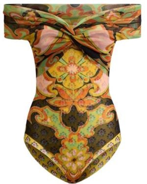 Etro Tulle Bodysuit With Open Shoulders And Placed Floral Print - Yellow