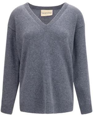 Valentino V-Neck Knitted Sweater - Blue