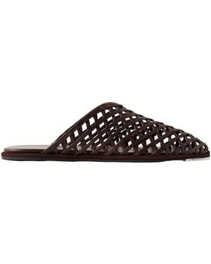 Neous Solid Colour Leather Slippers - Black
