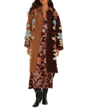 FARM Rio Floral-Print Coat - Brown
