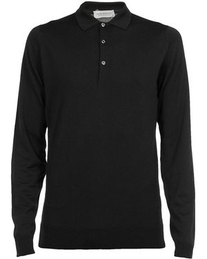 John Smedley Belper Buttoned Knitted Polo Shirt - Black