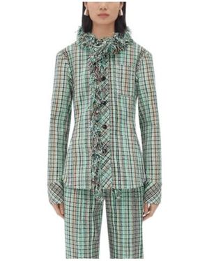 Bottega Veneta Cotton Check Jacket With Fringes - Green