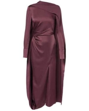Erdem Draped Satin Midi Dress - Purple
