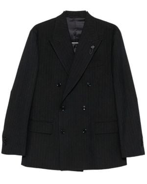 Lardini Pinstripe Double-Breasted Blazer - Black
