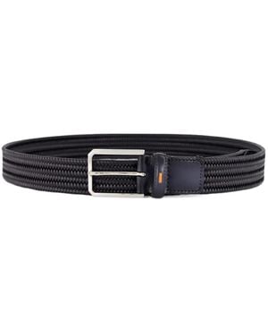 Santoni Classic Woven Buckled Belt - White