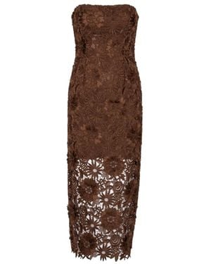 ROTATE BIRGER CHRISTENSEN Strapless 3D Lace Midi Dress - Brown