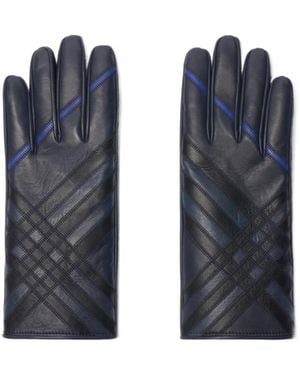 Burberry Check Intarsia Leather Gloves - Blue