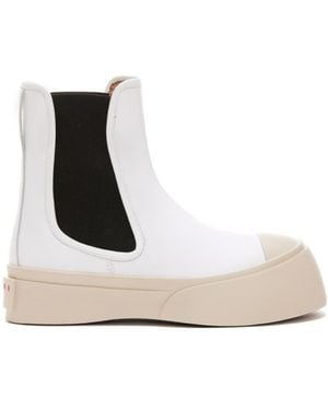Marni Round-Toe Slip-On Ankle Boots - White