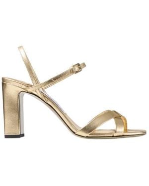 Jimmy Choo Elsy Crossover-Strap Heeled Sandals - Metallic