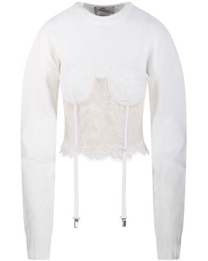 GIUSEPPE DI MORABITO Lace Bustier Knitted Jumper - White