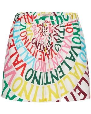 Valentino Logo Ringed Crepe De Chine Shorts - Multicolor