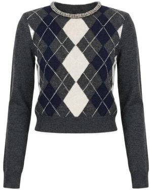Self-Portrait Argyle-Pattern Jumper - Grey