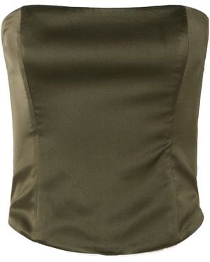 STAUD Strapless Silk-Blend Satin Top - Green