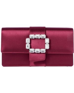 Manolo Blahnik Crystal-Embellished Satin Clutch - Red