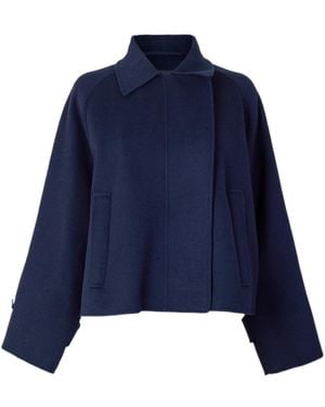 Weekend by Maxmara Carella Wool Long Sleeve Boxy Fit Pea Coat - Blue