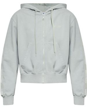 Moschino Logo Tape Zip Hoodie Sweatshirt - Gray
