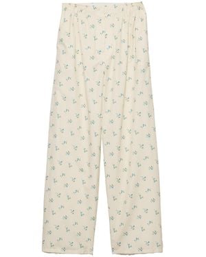 Prada Floral Print Old Canvas Pants - White