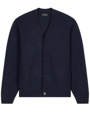 Emporio Armani Buttoned V-Neck Cardigan - Blue