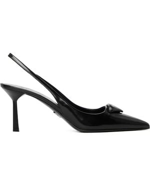 Prada Saffiano Patent Leather Slingback Pumps - Black