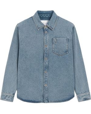 Ami Paris Cotton Overshirt With Ami De Coeur - Blue