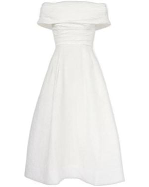 Rebecca Vallance Adalyn Off-Shoulder Brocade Midi Dress - White