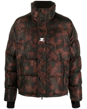 Courreges Camouflage-Print High-Neck Padded Jacket - Brown
