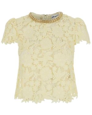 Self-Portrait Embellished Floral Lace Top - Yellow