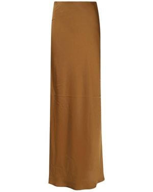 Ralph Lauren Lauren A-Line Satin Charmeuse Maxi Skirt - Brown
