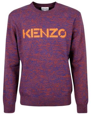 KENZO Logo Embroidered Marl-Knit Jumper - Purple
