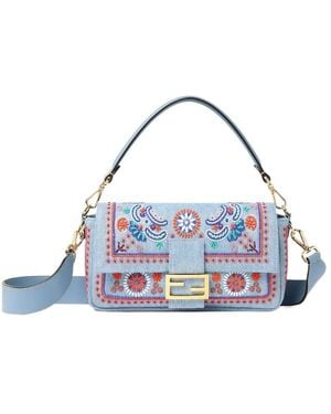 Fendi Baguette Bead-Embroidered Shoulder Bag - Blue