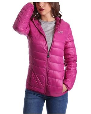 EA7 Logo Hooded Down Jacket - Purple