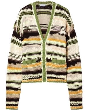 Off-White c/o Virgil Abloh Striped V-Neck Knitted Cardigan - Metallic