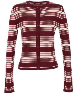 Max Mara Piombo Striped Ribbed-Knit Cardigan - Red